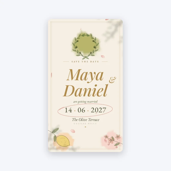The olive save the date template for a story
