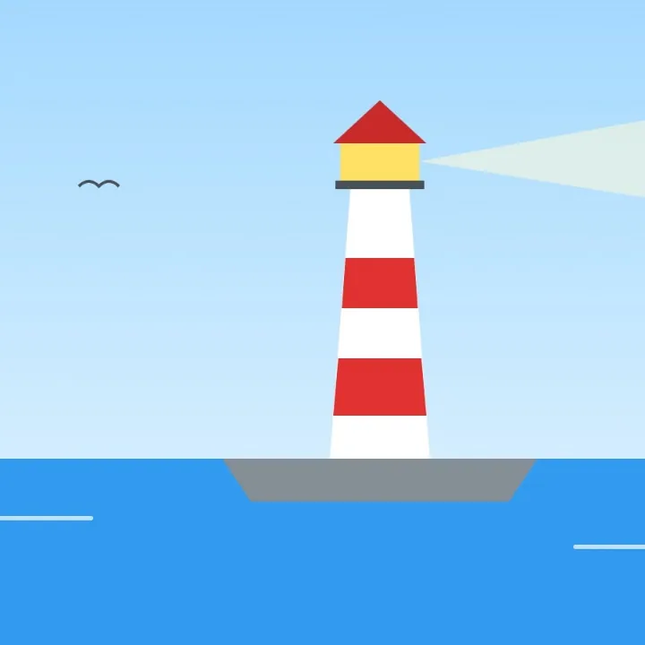 A red and white lighthouse by the sea, saved as an AVIF, as a JPG