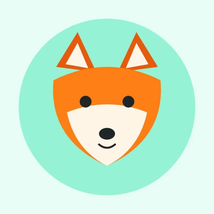 A fox face drawn in a mint circle, a profile picture saved as an AVIF, as a JPG
