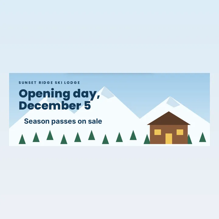 The words Season passes on sale typed on the ski lodge banner