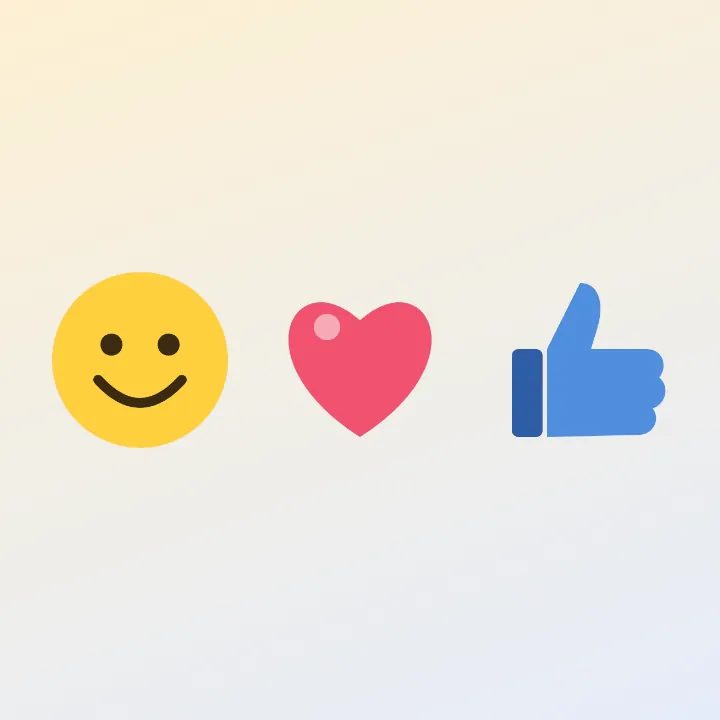 Three reaction stickers: a smiley face, a heart and a thumbs up