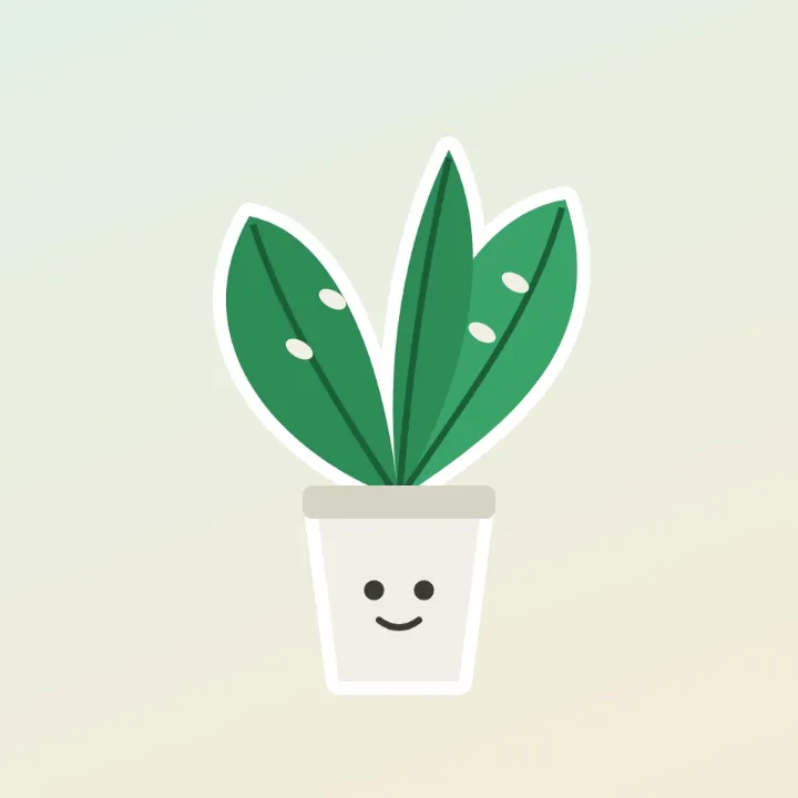 A smiling plant sticker in a white pot, with a white outline