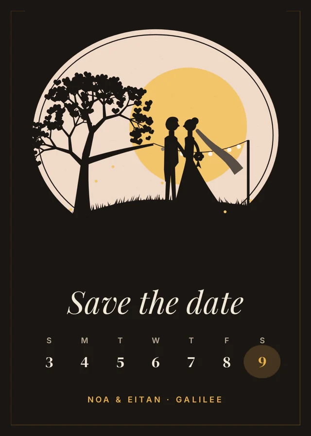 A save-the-date whose circled day blinks between Saturday the 9th and Friday the 8th