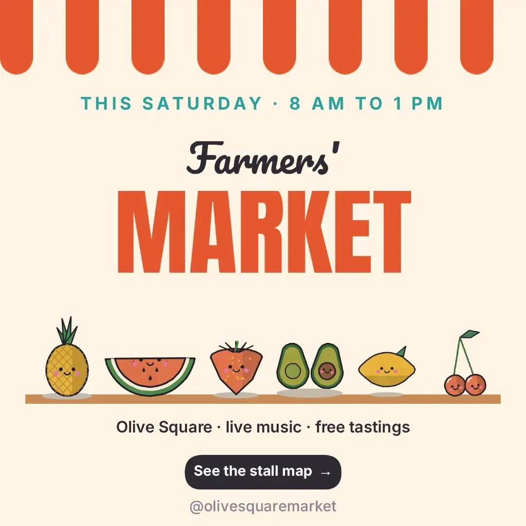 Two versions of a Farmers' Market post in the compare frame, the slider between them: a lemon on the left, a banana on the right