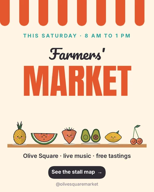 Take A of a Farmers' Market post, in orange