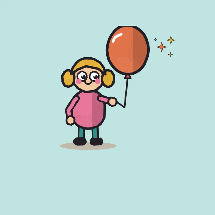 A girl with a red balloon cropped to a circle