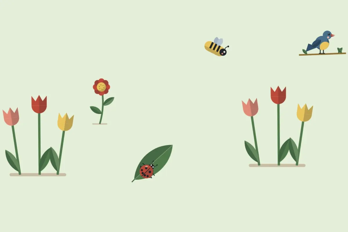 A tulip garden with a small crop frame on the ladybird