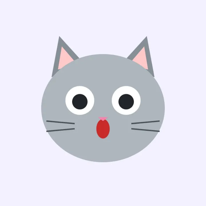 A surprised gray cat with wide eyes and an open mouth, a frame of a reaction GIF, as a JPG