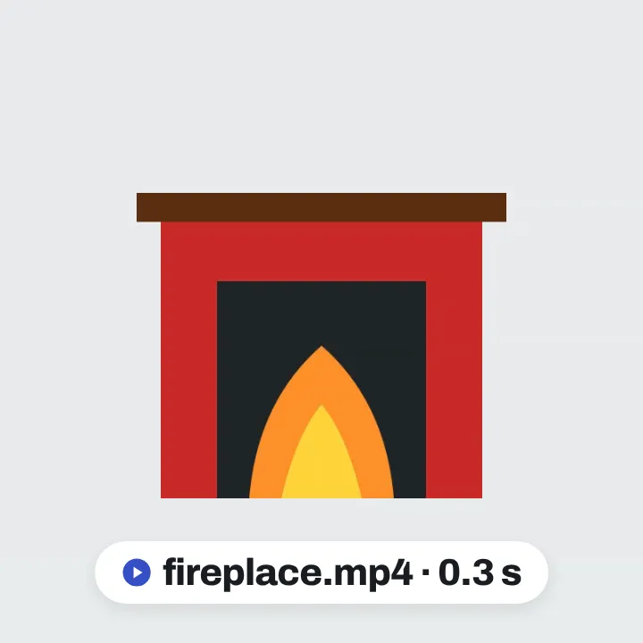 A fireplace GIF cut to 0.3 seconds on the timeline, saved as fireplace.mp4