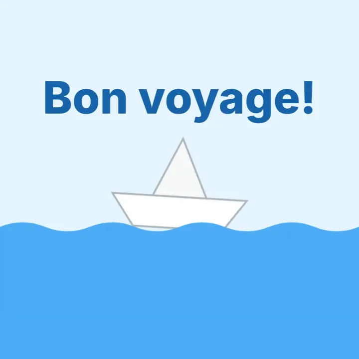 A paper boat GIF made into an MP4 with the words Bon voyage! added from the Text panel