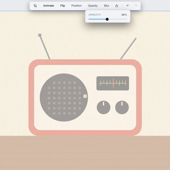 The retro radio faded to half on the page