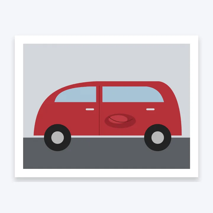 A Letter page of a PDF with a photo of a red car with a dent in its door