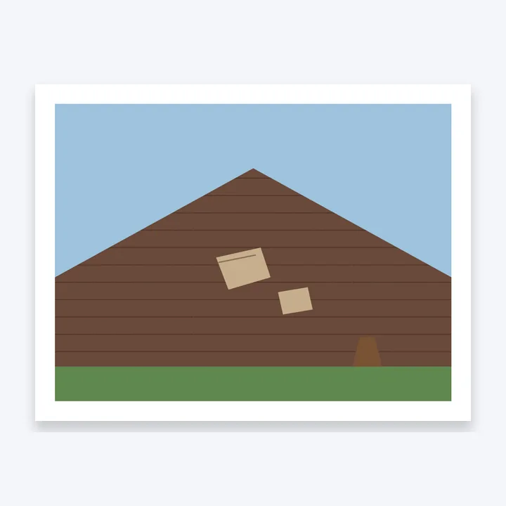 A Letter page of a PDF with a photo of a roof missing shingles after a storm, inside a white margin