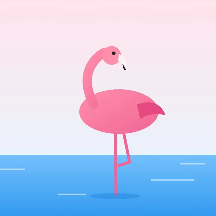 A pink flamingo standing in blue water, a picture saved as .jpg to send by email