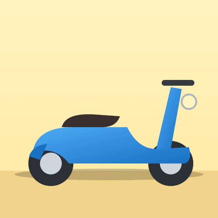 A blue scooter on a sandy yellow background, a product photo saved as .jpg