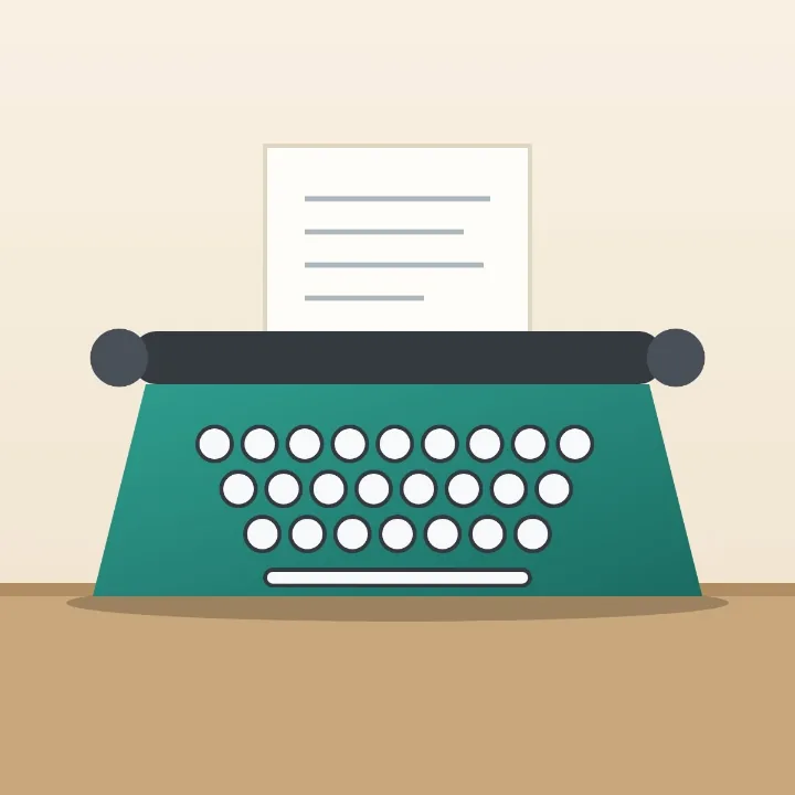 A teal typewriter with a sheet of paper in it, a picture saved as .jpg for an older program