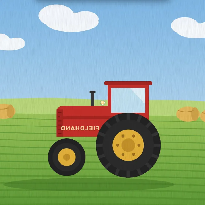The red tractor flipped to face the other way, its FIELDHAND lettering mirrored