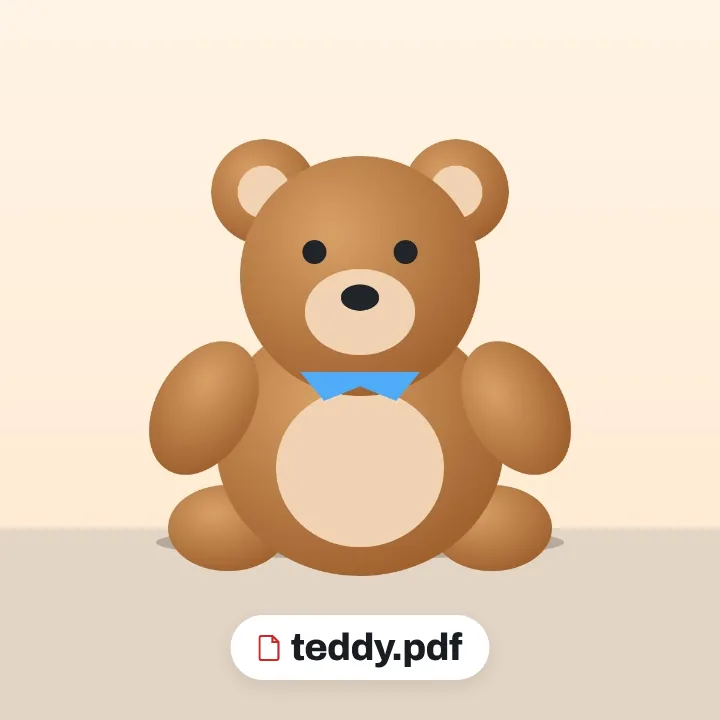 A teddy bear with a blue bow, saved as teddy.pdf