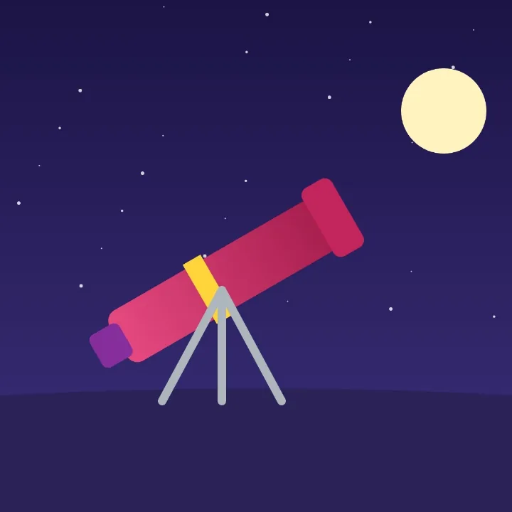 A pink telescope under a starry sky, a picture saved as WebP for a website