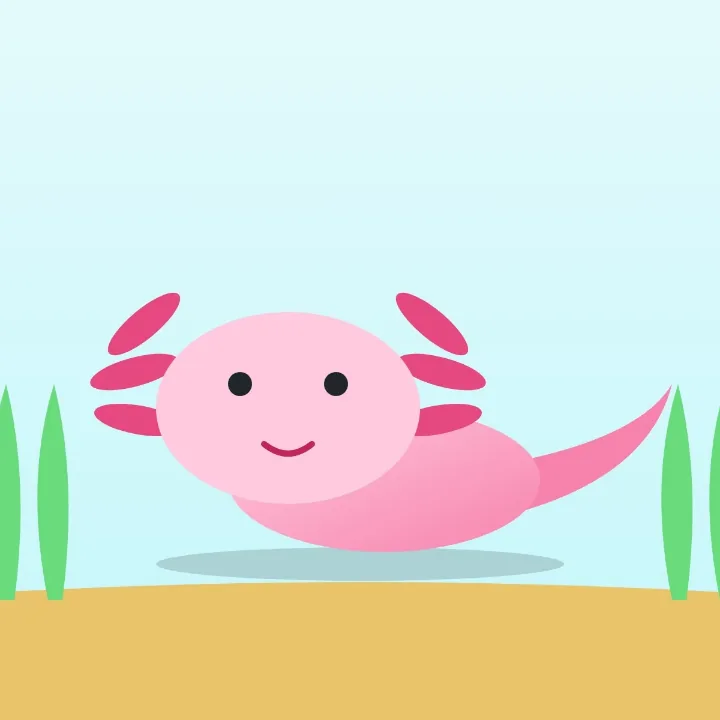 A smiling pink axolotl, a picture saved as WebP for a sticker pack