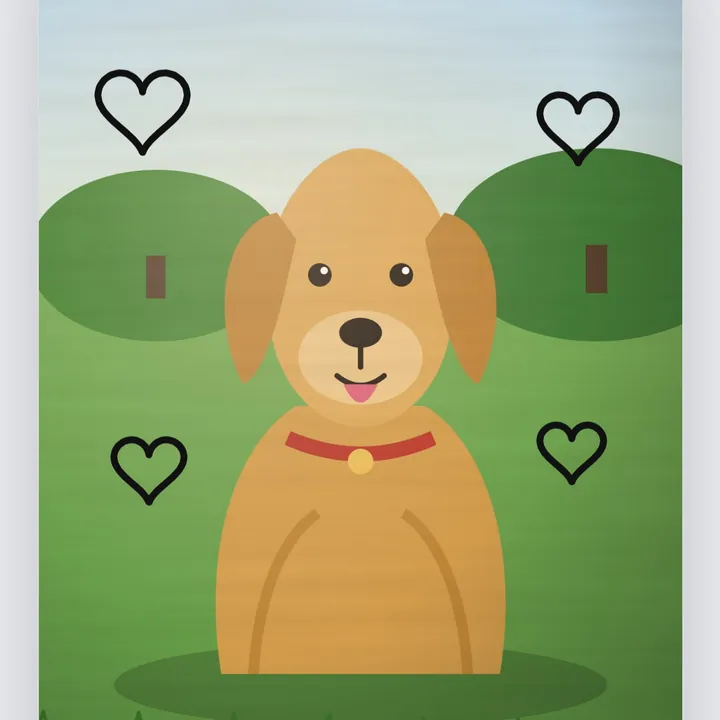Little hearts drawn with the Pen around the golden retriever