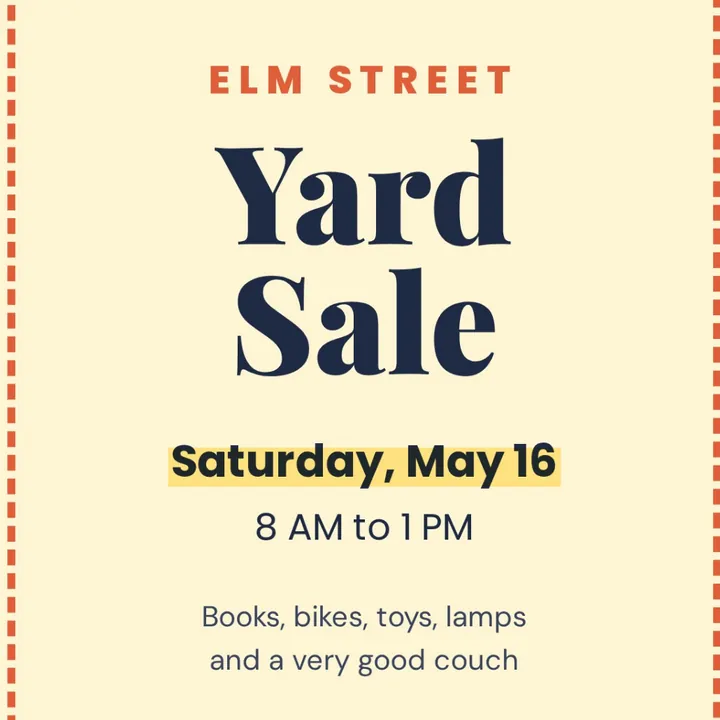 The date Saturday, May 16 highlighted in yellow on the yard sale flyer