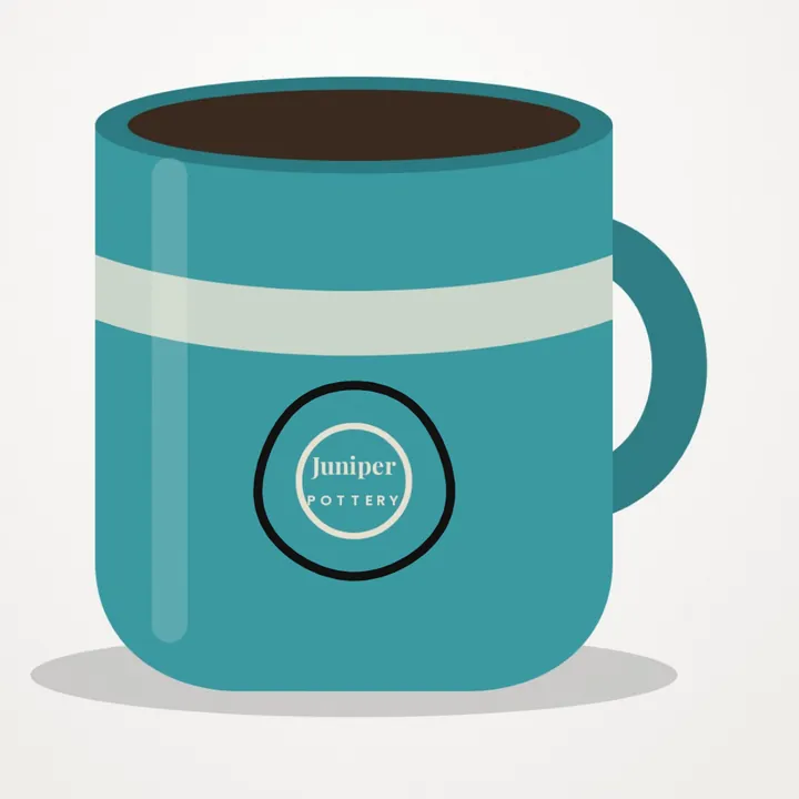 The Juniper Pottery stamp on the mug ringed with the Pen