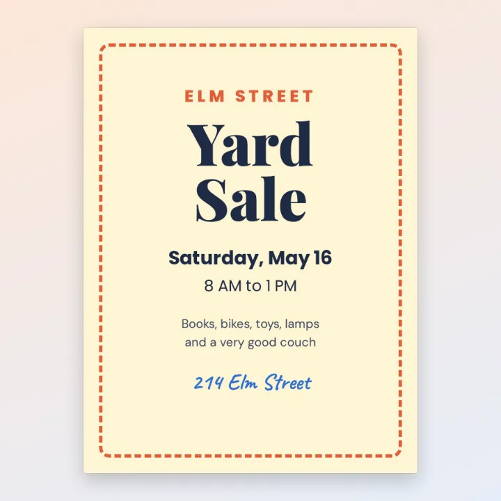 The Elm Street Yard Sale flyer, Saturday, May 16, 8 AM to 1 PM