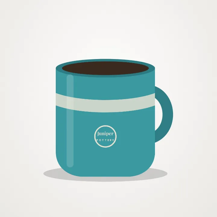 A teal Juniper Pottery mug on a white background