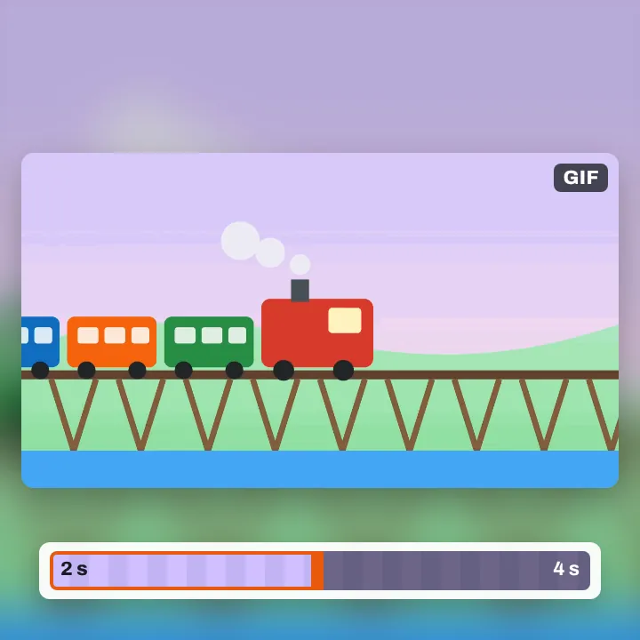 A train crossing a bridge, its four-second page in the timeline pulled in to two seconds for the GIF