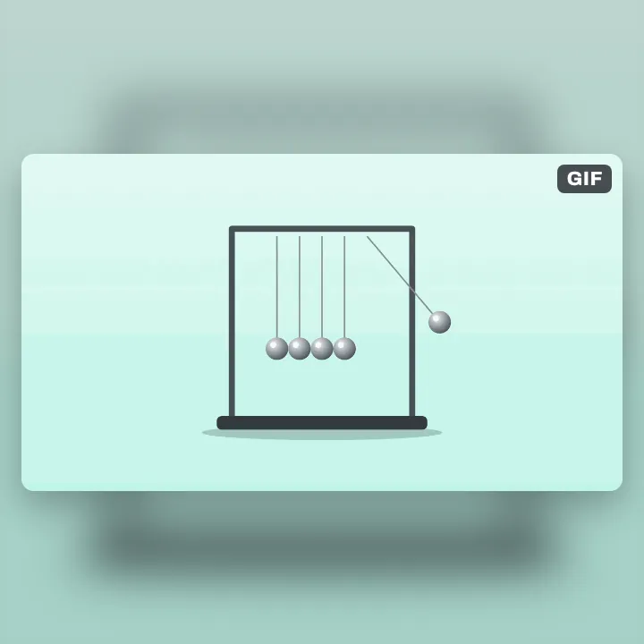 A Newton's cradle with its end balls swinging, a GIF for a forum post