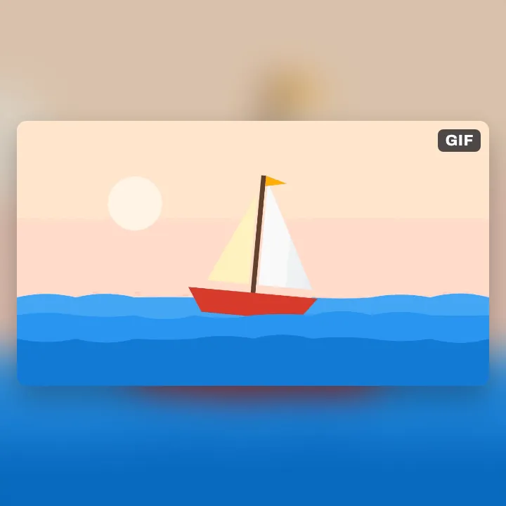 A red sailboat rocking on blue waves at sunset, a looping GIF on a web page