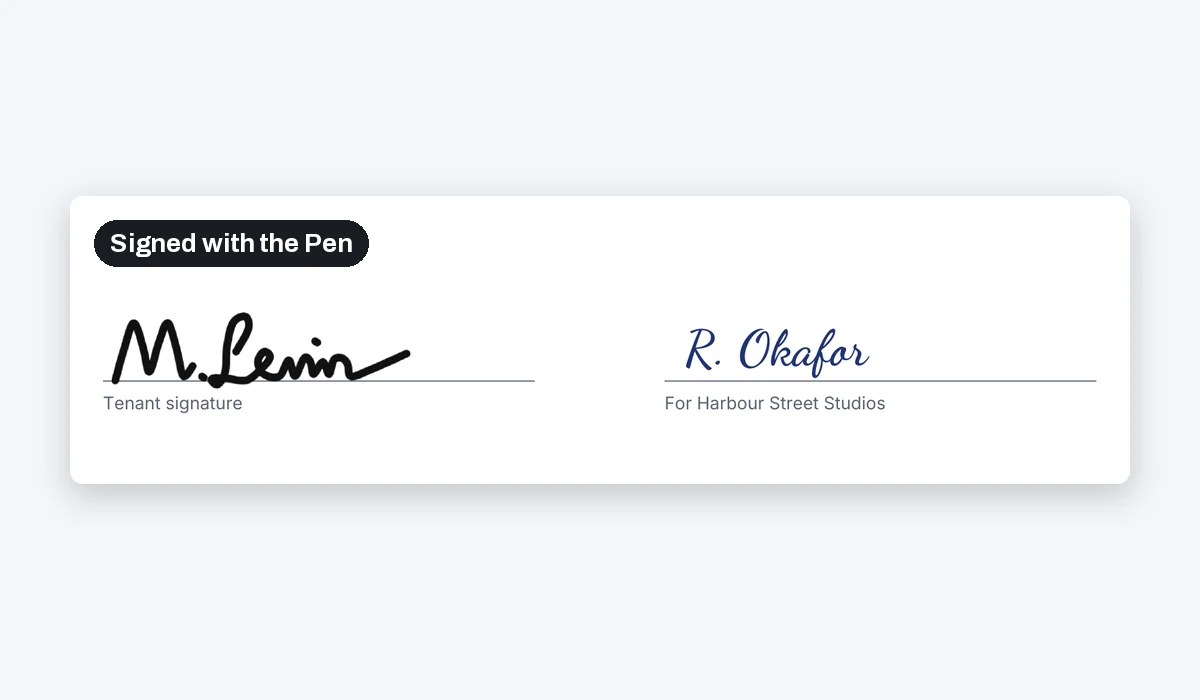 A signature, M. Levin, drawn on the tenant's line beside the landlord's signature