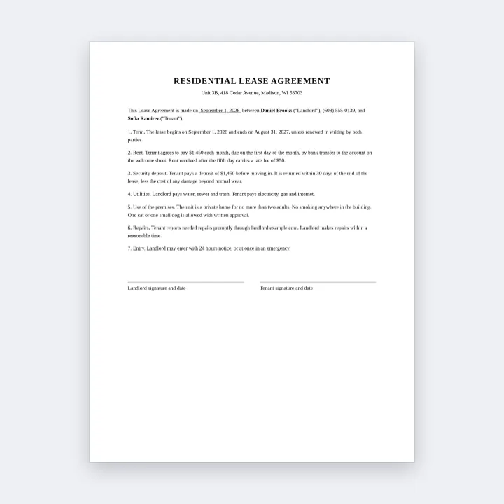 The first page of a residential lease agreement for 418 Cedar Avenue as a JPG