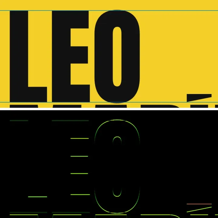 A big-type résumé name above its diff after the letters moved down 3 pixels: only the outlines of the letters are lit