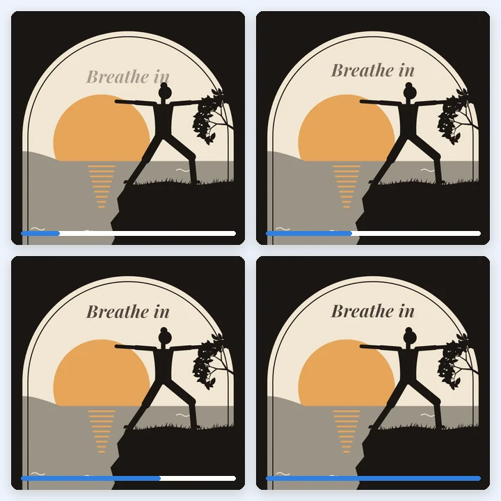 Four moments of the words Breathe in rising over a yoga pose at sunset