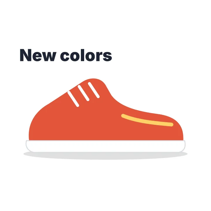 A red sneaker product picture with the words New colors typed above it