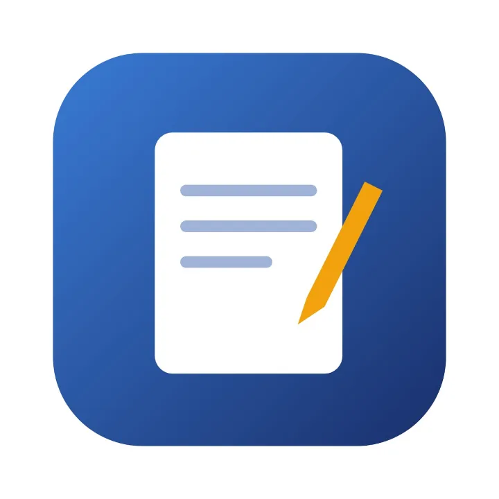A notes app icon as a JPG: a white page and an orange pencil on a blue rounded square