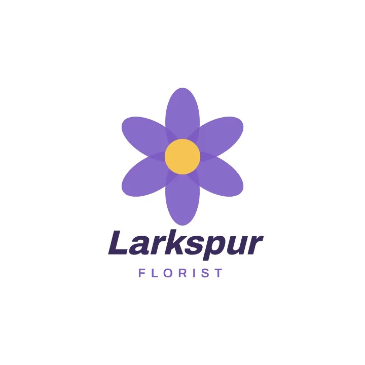 The Larkspur Florist logo as a JPG on white: a purple flower over the name