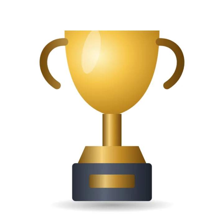 A gold trophy 3D render with soft shading, as a JPG on white