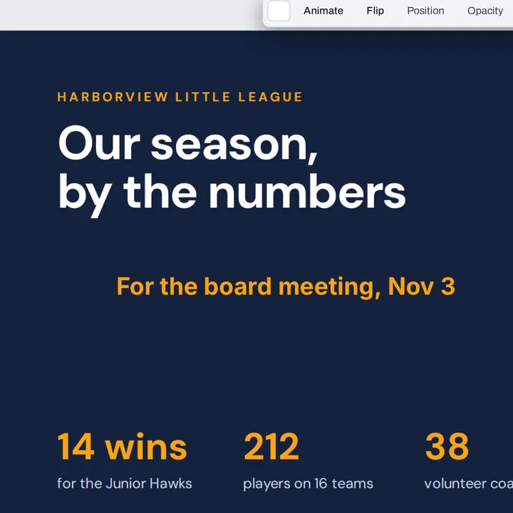 The note For the board meeting, Nov 3 typed on the Little League slide