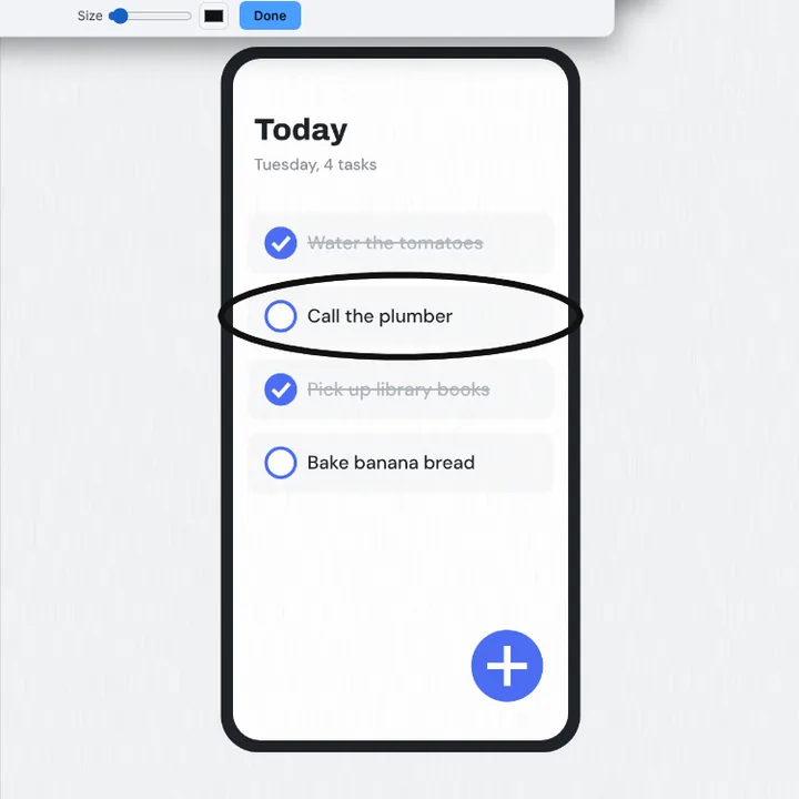 The task Call the plumber ringed with the Pen on the to-do screenshot