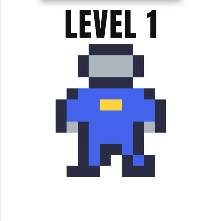 The words LEVEL 1 above the pixel-art knight