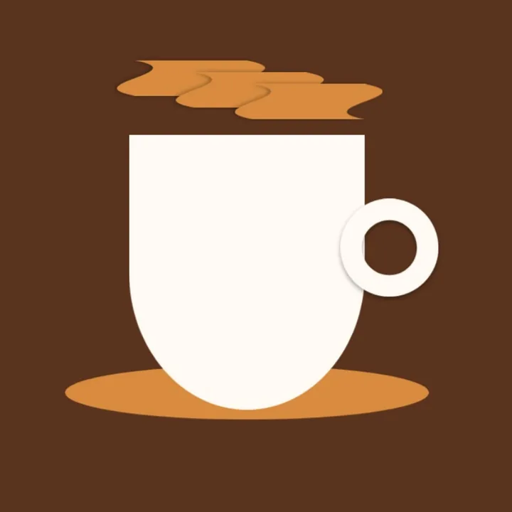 The cover's coffee cup, drawn from PowerPoint shapes on a brown panel