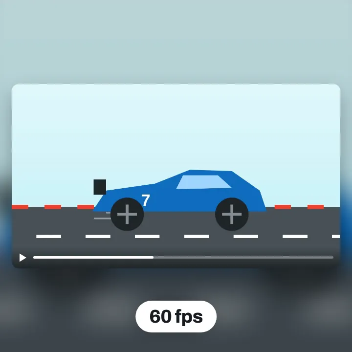 A blue race car speeding along a track, saved as an MP4 at 60 frames a second