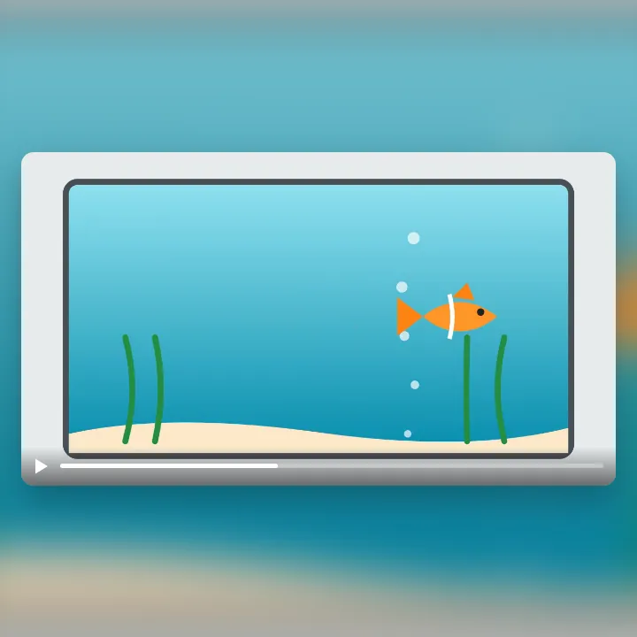 A goldfish swimming in an aquarium with rising bubbles, a clip saved as an MP4 for an editing app