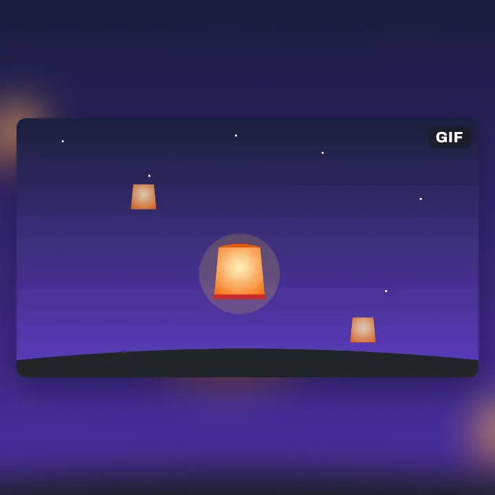 Paper lanterns rising into a night sky, a clip saved as a GIF for an email