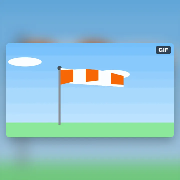 An orange and white windsock blowing in the wind, a clip saved as a GIF for a web page