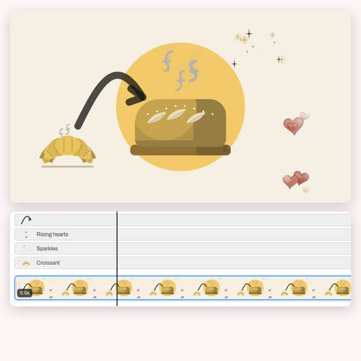 A video frame with drawn stickers and a hand-drawn arrow on top of it