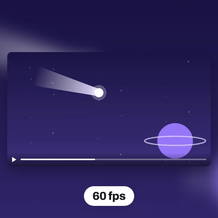 A comet crossing a starry sky past a ringed planet, saved at 60 frames a second
